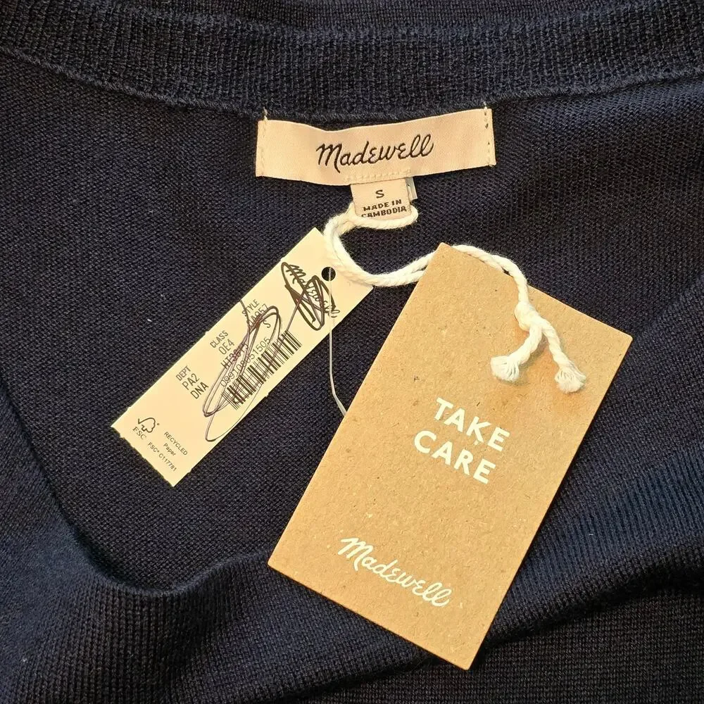 Madewell Boatneck Sleeveless Sweater Womens Small Dark Navy Merino Wool Silk NWT